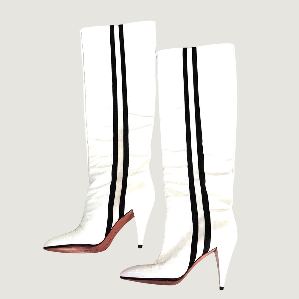 Alchimia Di Ballin White Patent Leather Striped Boots IT 39 US 8.5 Made Italy